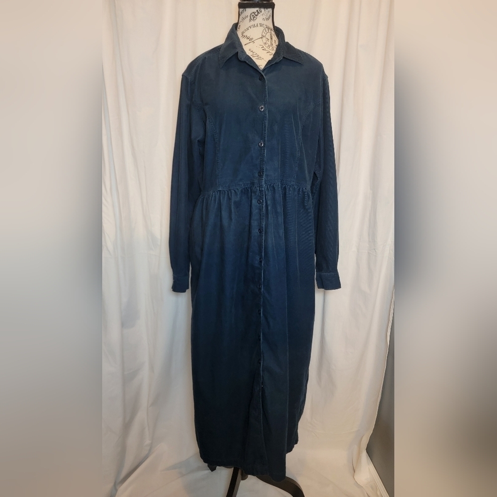 L.L. Bean Dark Blue Button Corduroy Long Sleeve Dress